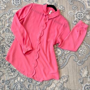 Button Down Scalloped Pink Blouse